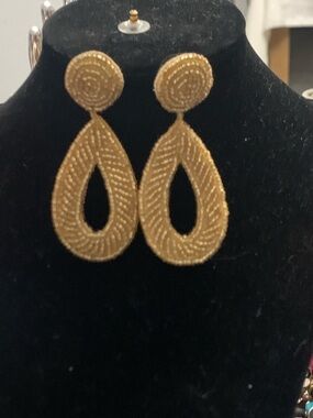 Gold Teardrop Beaded Drop Earrings - Women Jewelry
